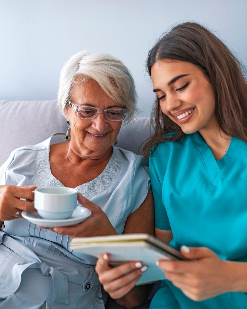 Enjoying a book with a young nurse